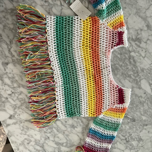 Miss Sparkling - COLORFUL SUMMER CROCHET TASSEL TRIM TOP xl nwt - Picture 7 of 9